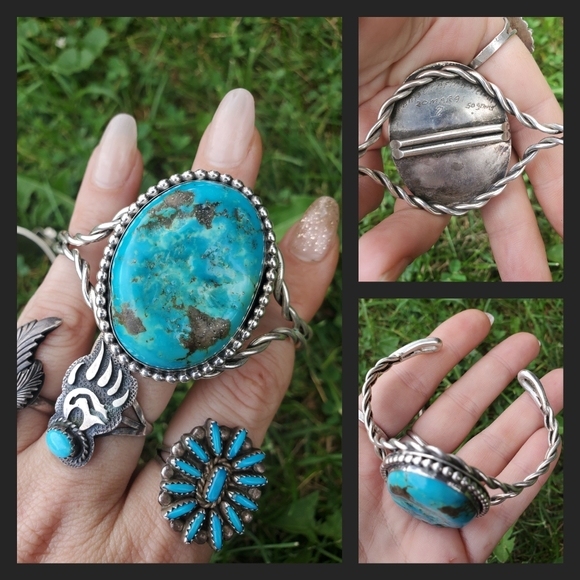 Rare Antique all natural Roysten/Cerrillios Turquoise Sterling Necklace. - Picture 7 of 15